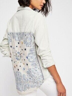 Free People Bandana Bandit Western Button-Down Shirt Paisley Embroidered Size S